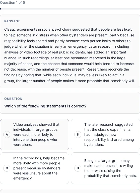 Verbal reasoning: an answered sample question with its explanation.