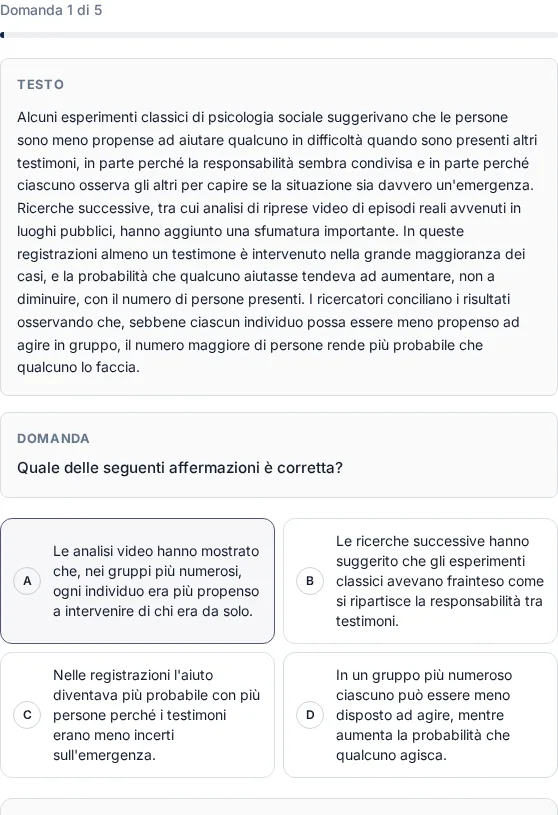Ragionamento verbale: una domanda di esempio con risposta e spiegazione.