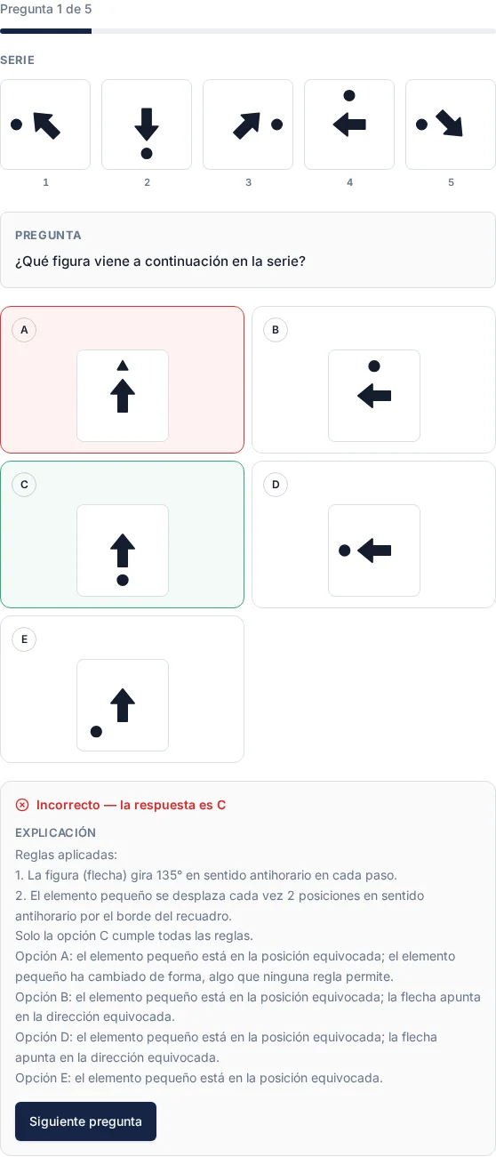 Razonamiento abstracto: una pregunta de muestra respondida con su explicación.
